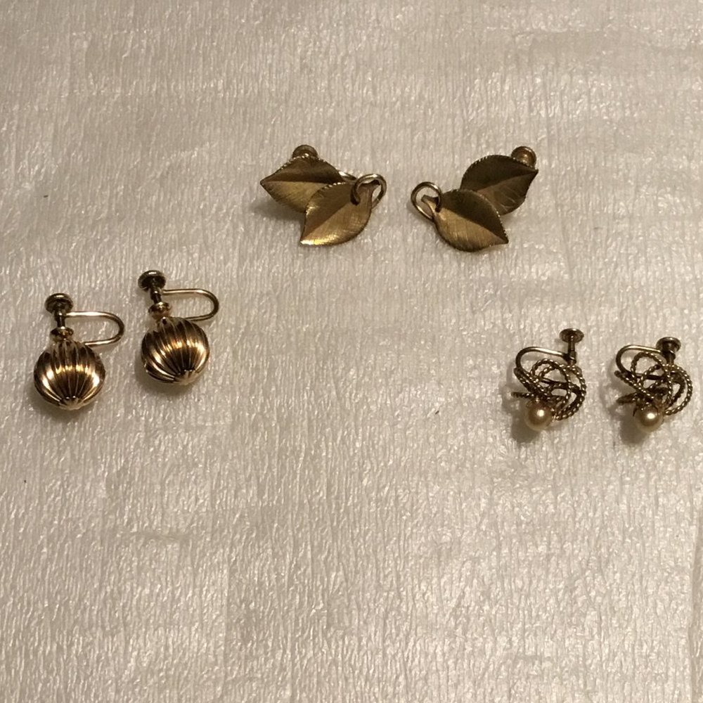 3 vintage pairs of 1/20 12k gold-filled screw on earrings